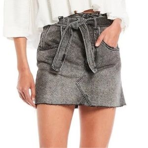 NWT Free People Skirt Denim Skirt Paperbag Waist Raw Hem Belted Size 25